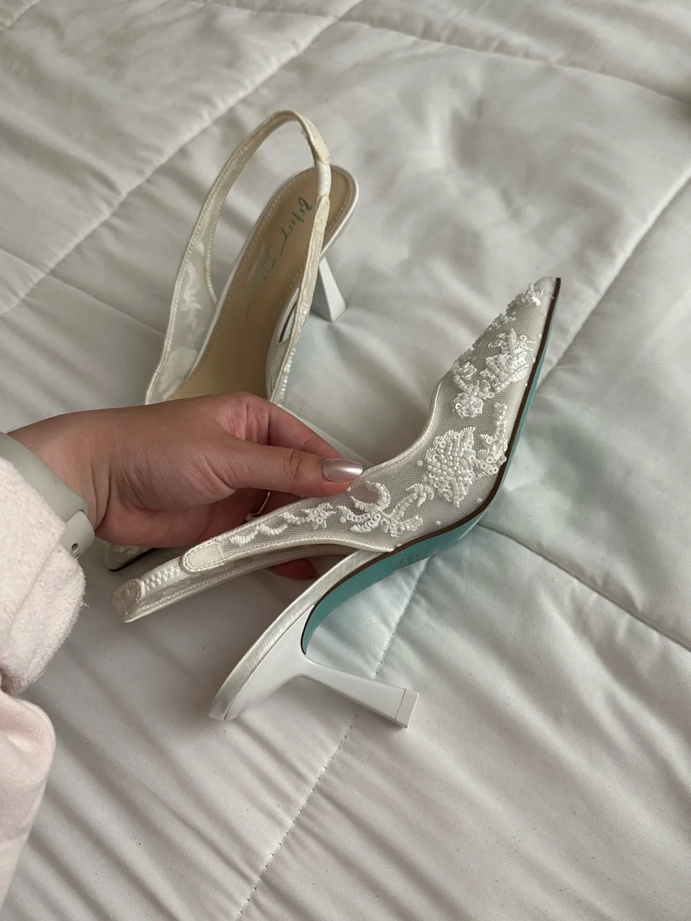 Betsey Johnson Ivory Beaded Pointed Slingback Heels - Picture 3 of 7